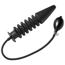 Master Series Accordion Inflatable XL Anal Plug Black with hand pump for adjustable size.