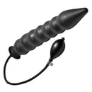 Master Series Accordion Inflatable XL Anal Plug Black with hand pump for adjustable fullness and comfort.
