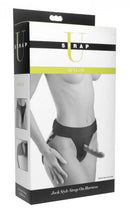 Strap U Avalon Jock Style Harness Black packaging showcasing the jock-style strap on harness for stability and comfort.