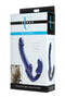 Strap U Revolver II Vibrating Strapless Strap On Dildo packaging in blue color featuring curved design and textured clitoral pad.