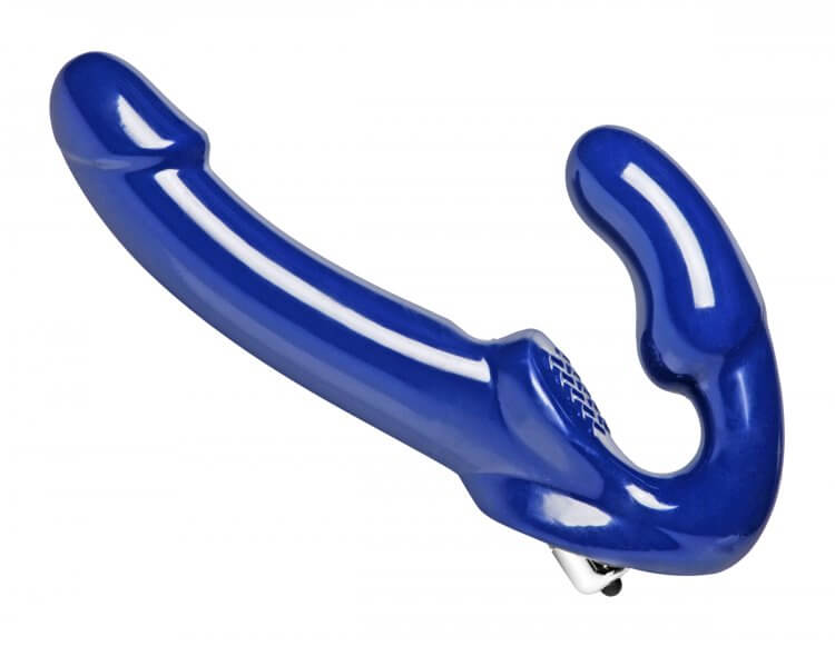 Blue Strap U Revolver II Vibrating Strapless Strap On Dildo, designed for pleasure and stimulation without a harness.