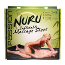Nuru Inflatable Vinyl Massage Sheet Black packaging featuring couple enjoying a lotion massage on inflatable sheet.