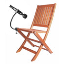 Wand Assist Adjustable Gooseneck Wand Holder attached to a wooden chair for hands-free use.
