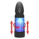 LoveBotz Strobe Multi Function Rechargeable Stroker Black with motion indicators and control buttons.