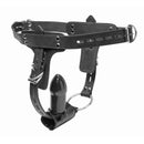 Premium Locking Leather Cock Ring and Anal Plug Harness showcasing its integrated design and secure fit.