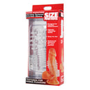 Clear Sensations Vibrating Textured Erection Sleeve product packaging showcasing multi-function enhancer for added pleasure.