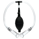 Size Matters Nipple Pumping System with Acrylic Cylinders with hand-bulb design and clear tubing.