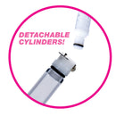 Detachable cylinders of the Size Matters Nipple Pumping System with Acrylic Cylinders showcased in image.