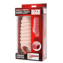 Size Matters Really Ample Ribbed Penis Enhancer Sheath in packaging showcasing added girth and texture.