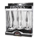 Dosha 3 Piece Glass Anal Plug Kit from Prisms Erotic Glass featuring three graduated glass plugs in packaging.