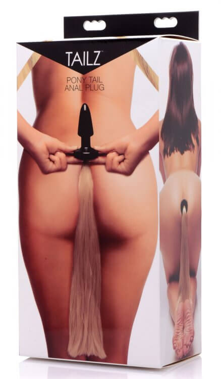 Tailz Blondie's Pony Tail Butt Plug packaging showcasing a blonde pony tail anal plug design.