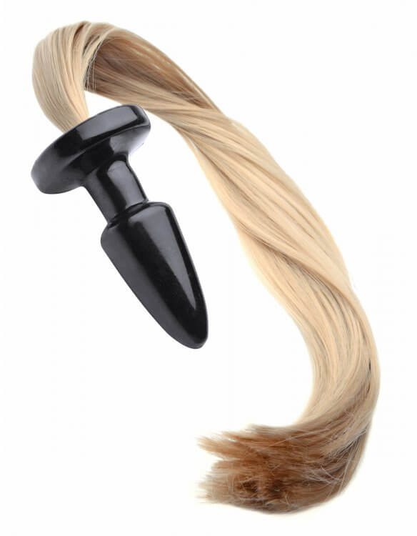 Tailz Blondie's Pony Tail Butt Plug with silky blonde hair attached for added sensual experience.