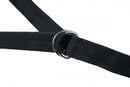Close-up of a black strap with a metal ring, part of the Master Series Interlace Bed Restraint Set.