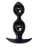Master Series Orbs Steel Weighted Duotone Silicone Anal Plug showcasing its two-bulb design and internal steel balls.
