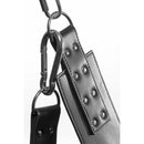 Close-up of the hardware on the STRICT Extreme Sling Bondage Sex Swing Black, featuring leather and metal elements.