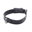 Strict Leather Luxury Locking Collar, black leather collar with metal D-ring and unique locking closure.