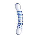 Prisms Blu 5.5 Inch Dual Ended Glass Dildo with smooth and textured surfaces for versatile pleasure.