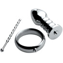 Zeus Voltaic For Him Stainless Steel Male E-stim Kit includes a cock ring and two conductive attachments.