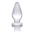 Prisms Erotic Glass Ember Weighted Tapered Anal Plug showcasing a clear glass design with a tapered silhouette.
