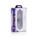 Prisms Erotic Glass Ember Weighted Tapered Anal Plug packaging showcasing the elegant design and velvet storage satchel.