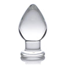 Prisms Molten Wide Glass Butt Plug Clear showcasing its substantial design and crystal-clear borosilicate construction.