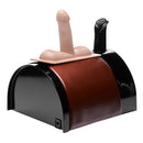 LoveBotz The Saddle Vibrating Sex Machine Black with a padded seat and a firm dildo for pleasure.