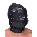 STRICT Bondage Hood with Penis Gag Black, leather hood for sensory deprivation and restraint.