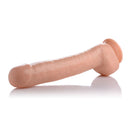 Master Cock The Destroyer 16.5 Inch Dildo Flesh on a reflective surface, showcasing its realistic design and size.