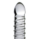 Master Series Behemoth Ribbed XL Glass Dildo Clear showcasing a swirling pattern of raised ridges.