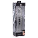 Master Series Behemoth Ribbed XL Glass Dildo Clear packaging view with sleek design and transparent product display.