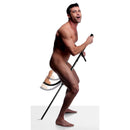 LoveBotz Pleasure Pole Manual Sex Machine Black demonstrated with a model showcasing its manual thrusting features.