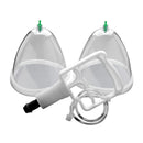 Size Matters Breast Cupping System Clear includes two transparent cups and a hand pump for adjustable suction.
