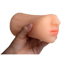 SexFlesh Sarahs Sexy Mouth Stroker Flesh held in hand showcasing its realistic design and texture.