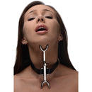 Strict Leather Heretics Fork Posture Collar Black displayed on a model, emphasizing the unique posture training feature.