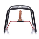 LoveBotz Bangin Bench Extreme Sex Stool Black with a dildo mounted, designed for hands-free pleasure.