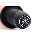 Master Series Onslaught 13 Mode XL Vibrating Dildo Thruster control panel featuring buttons for power and vibration settings.
