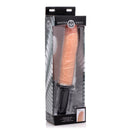 Master Series Onslaught 13 Mode XL Vibrating Dildo Thruster in packaging showcasing its realistic design and features.