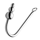 Master Series Beaded Stainless Steel Anal Hook Grey with three stacked beads for stimulating sensations.