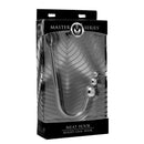 Master Series Beaded Stainless Steel Anal Hook Grey in packaging, showcasing its beaded design for intimate pleasure.