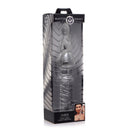 Master Series Saber Anal Links Clear Glass Thruster in packaging displaying its borosilicate glass design and features.