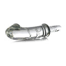 Master Series Battle Rammer Phallic Glass Thruster Dildo showcasing a sparkling glass design with a flared head.