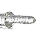 Master Series Battle Rammer Phallic Glass Thruster Dildo with a sculpted, veined design for enhanced pleasure.