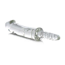 Master Series Battle Rammer Phallic Glass Thruster Dildo showcasing a sculpted, lifelike form in clear borosilicate glass.