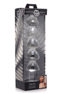 Master Series Drops Anal Link Glass Dildo Clear packaging showcasing five smooth links for anal play.