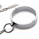Master Series 5 Piece Stainless Steel Shackle Set Large collar with chain and locking mechanism close-up.