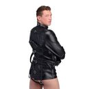 STRICT Medium Unisex Leather Straight Jacket Restraint shown from the back with secure buckles for bondage play.
