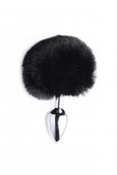 Tailz Oynx Bunny Tail Anal Plug with black faux fur and smooth metal base, ideal for teasing and comfortable insertion.