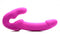 Strap U Evoke pink rechargeable strapless strap on vibrator with dual motors and ergonomic design.