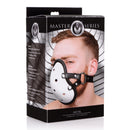 Master Series Musk Athletic Cup Muzzle White packaging featuring a model wearing the muzzle.