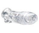 Realistic Clear Penis Enhancer and Ball Stretcher, transparent lifelike design, enhances length and girth.